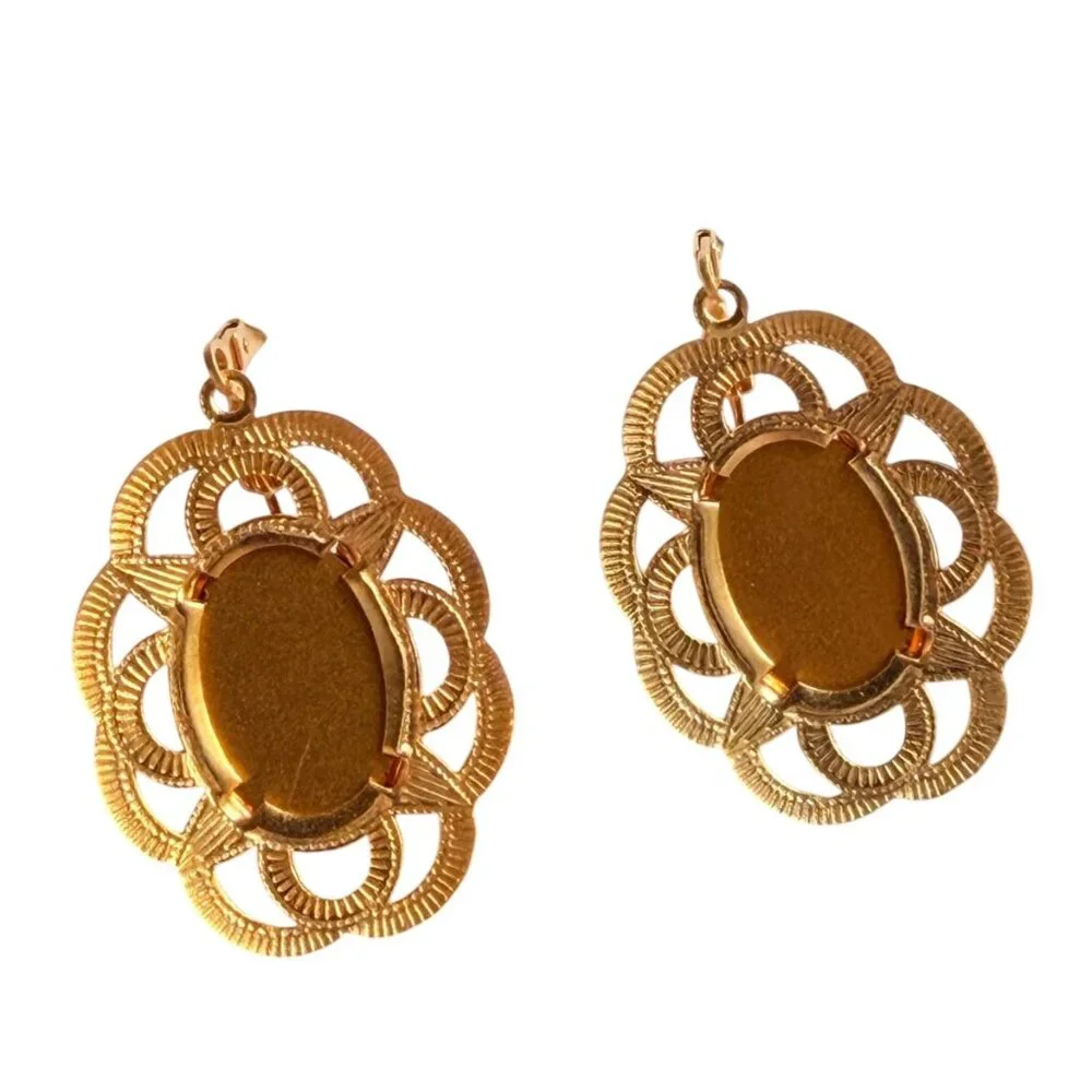 Alzerina Magnolia Earrings Topaz 24kt Gold‎ Plated Filigree Drop Earrings Alzi